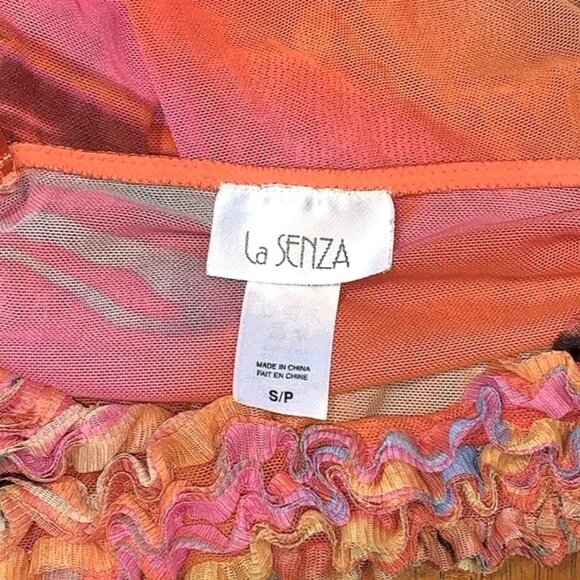 Y2K Sheer Watercolor Mesh RUFFLE Babydoll TOP S Chemise Tank Slip Dress Coquette - Picture 6 of 6